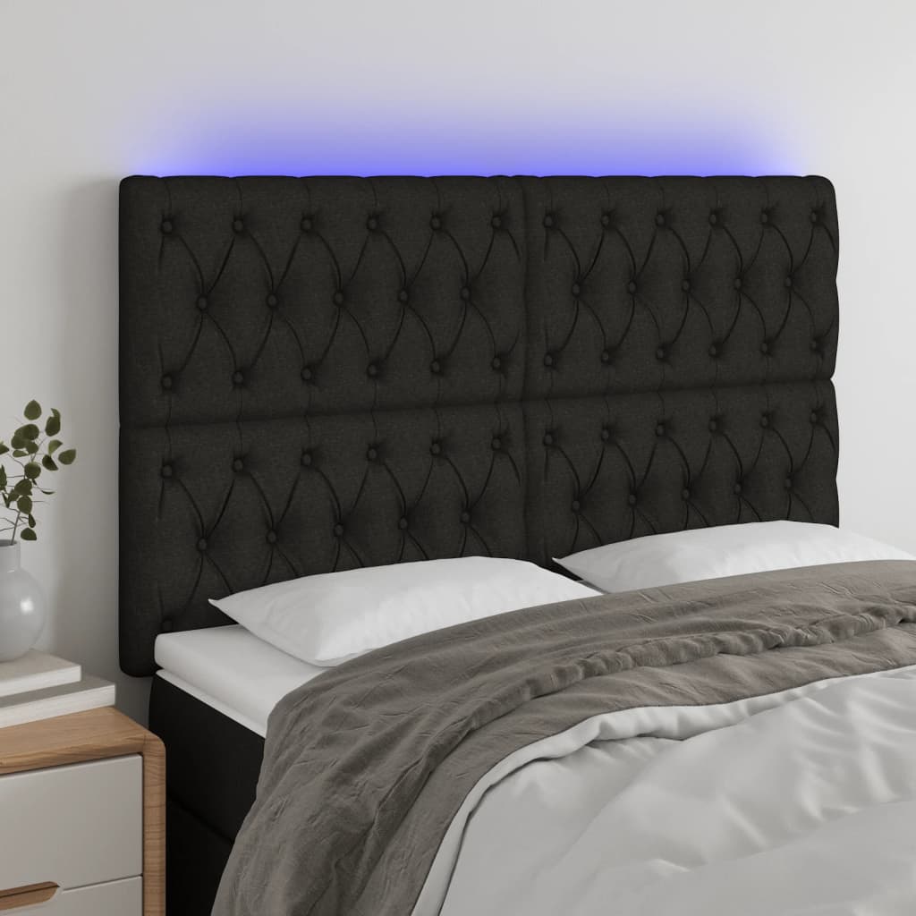 Κεφαλάρι Κρεβατιού LED Μαύρο 144x7x118/128 εκ. Υφασμάτινο