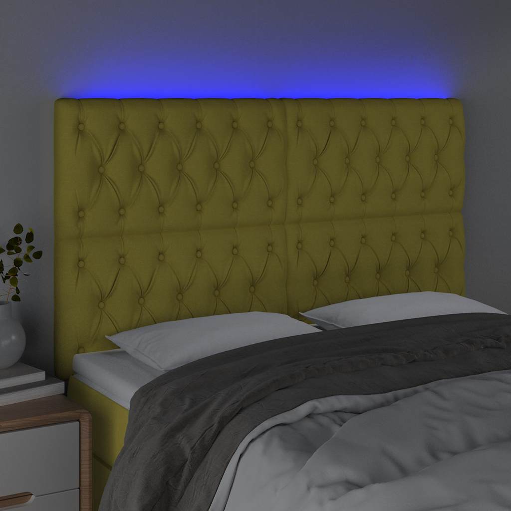 Κεφαλάρι Κρεβατιού LED Πράσινο 144x7x118/128 εκ. Υφασμάτινο