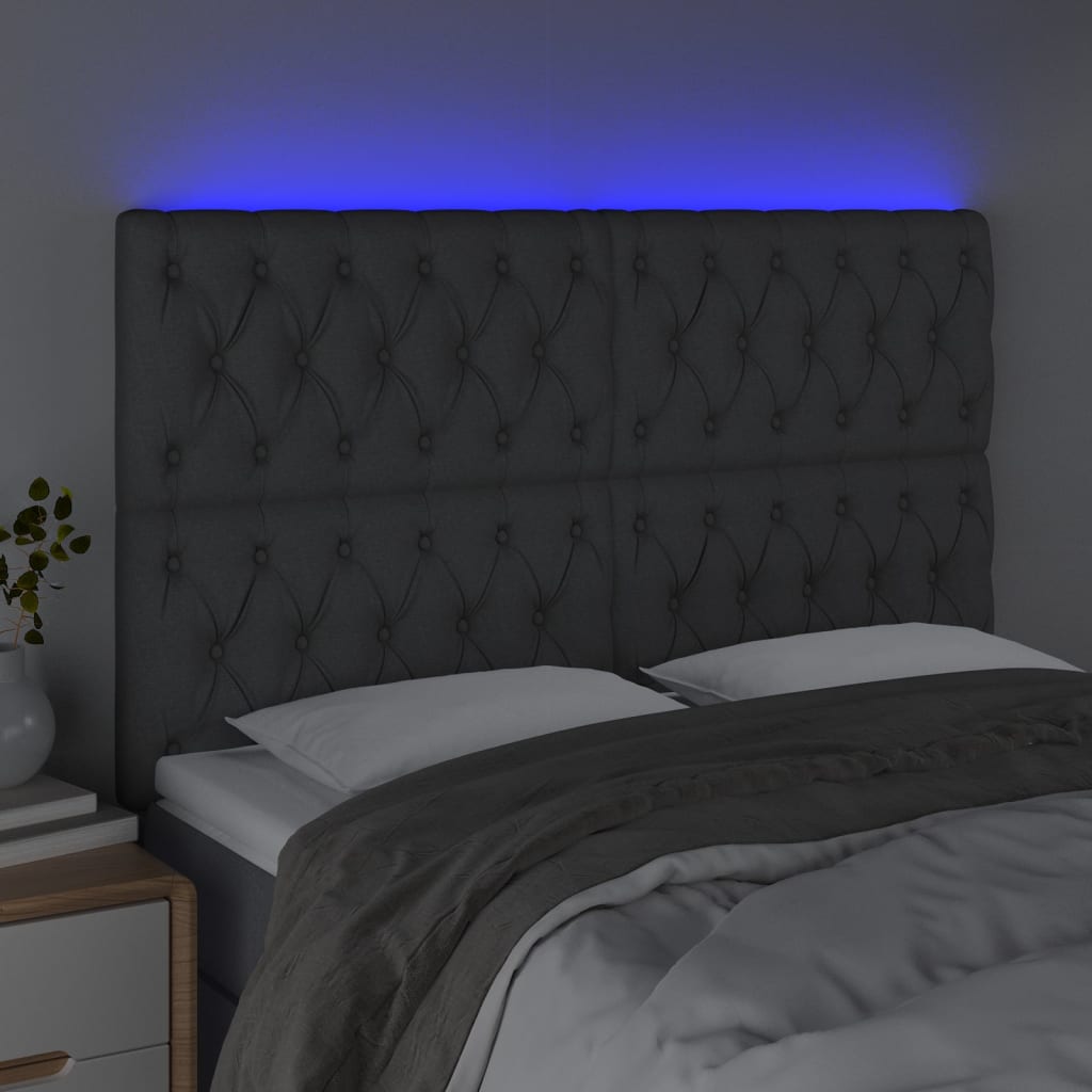 Κεφαλάρι Κρεβατιού LED Σκούρο Γκρι 160x7x118/128εκ. Υφασμάτινο - Pakobazaar