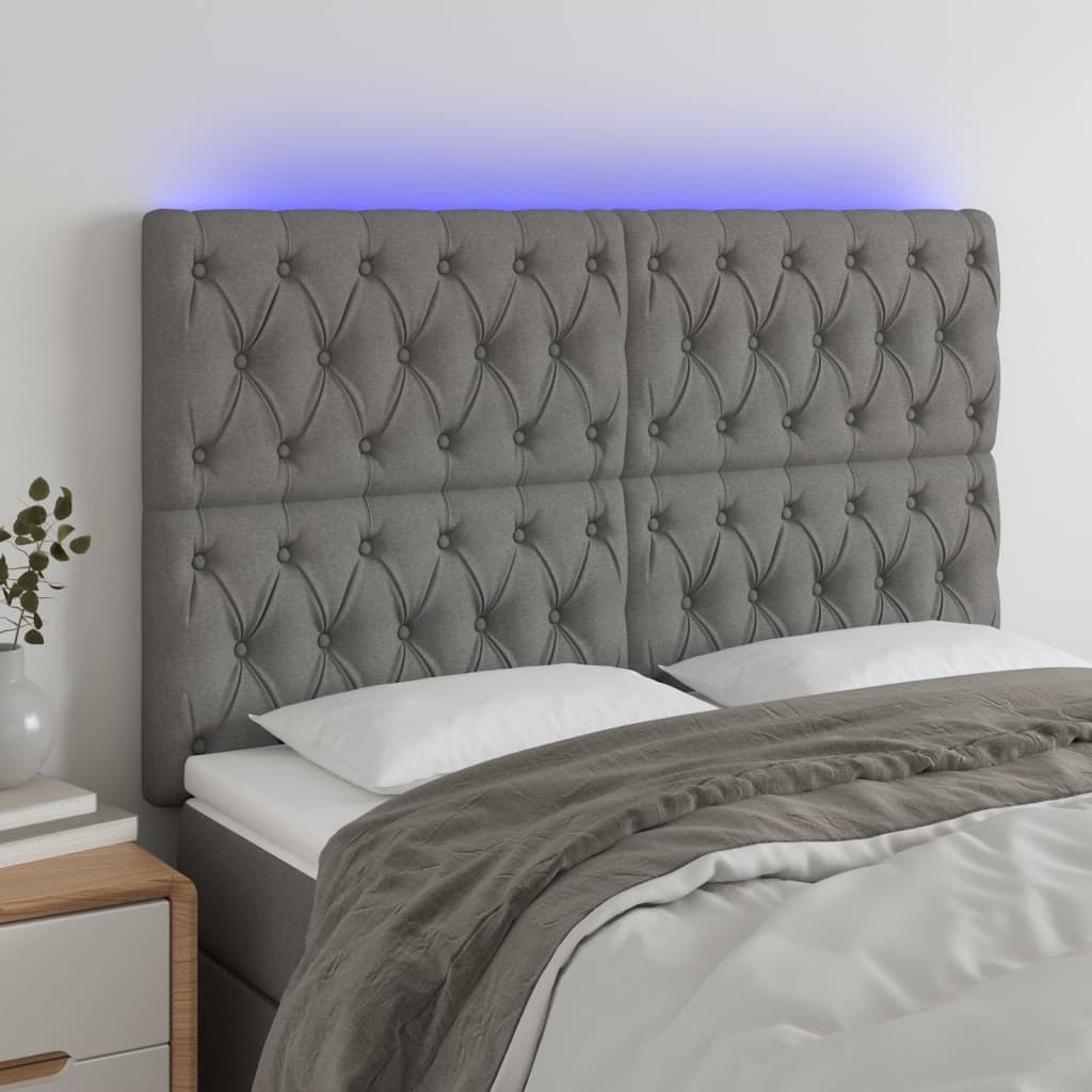 Κεφαλάρι Κρεβατιού LED Σκούρο Γκρι 160x7x118/128εκ. Υφασμάτινο - Pakobazaar