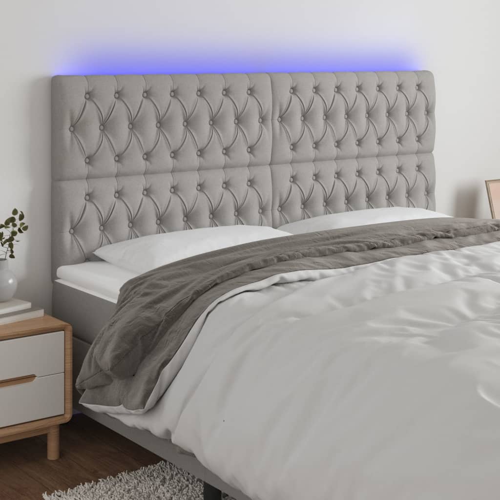 Κεφαλάρι Κρεβατιού LED Ανοιχτό Γκρι 180x7x118/128εκ. Υφασμάτινο - Pakobazaar