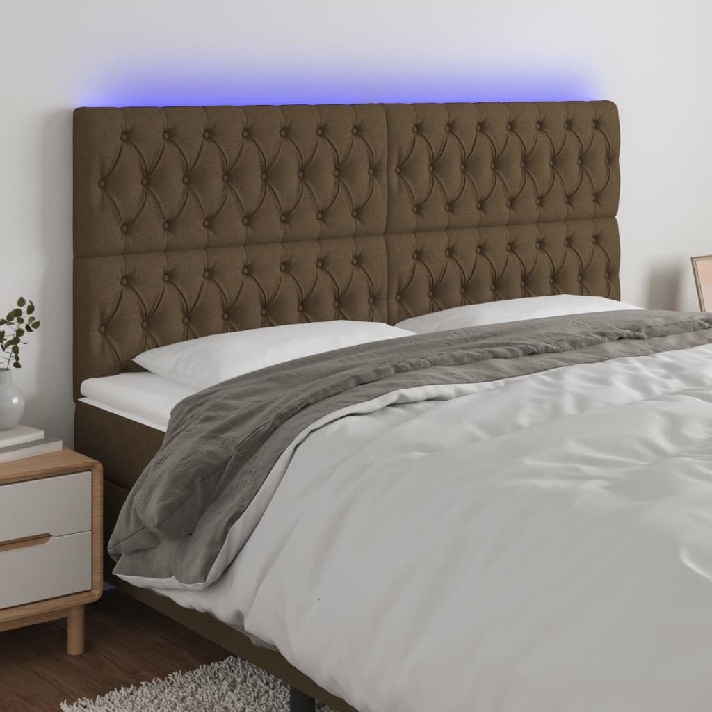 Κεφαλάρι Κρεβατιού LED Σκούρο Καφέ 180x7x118/128εκ. Υφασμάτινο