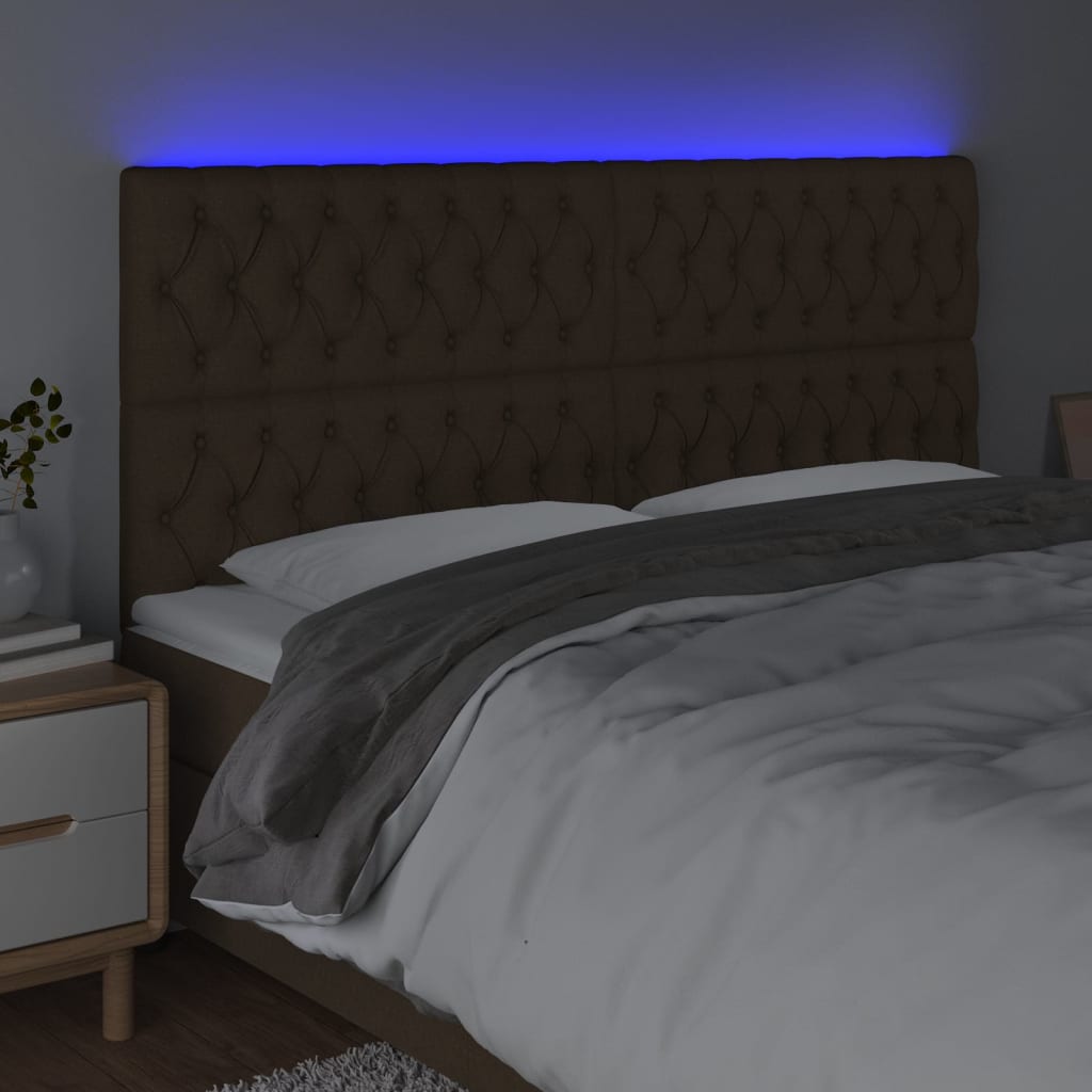 Κεφαλάρι Κρεβατιού LED Σκούρο Καφέ 200x7x118/128εκ. Υφασμάτινο