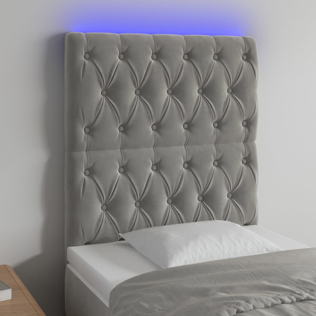 Κεφαλάρι Κρεβατιού LED Ανοιχτό Γκρι 80x7x118/128 εκ. Βελούδινο