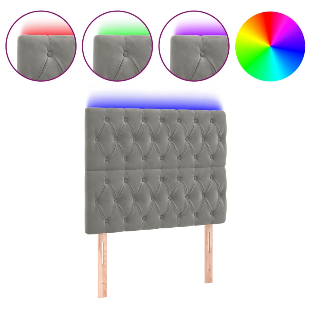 Κεφαλάρι Κρεβατιού LED Ανοιχτό Γκρι 90x7x118/128εκ. Βελούδινο