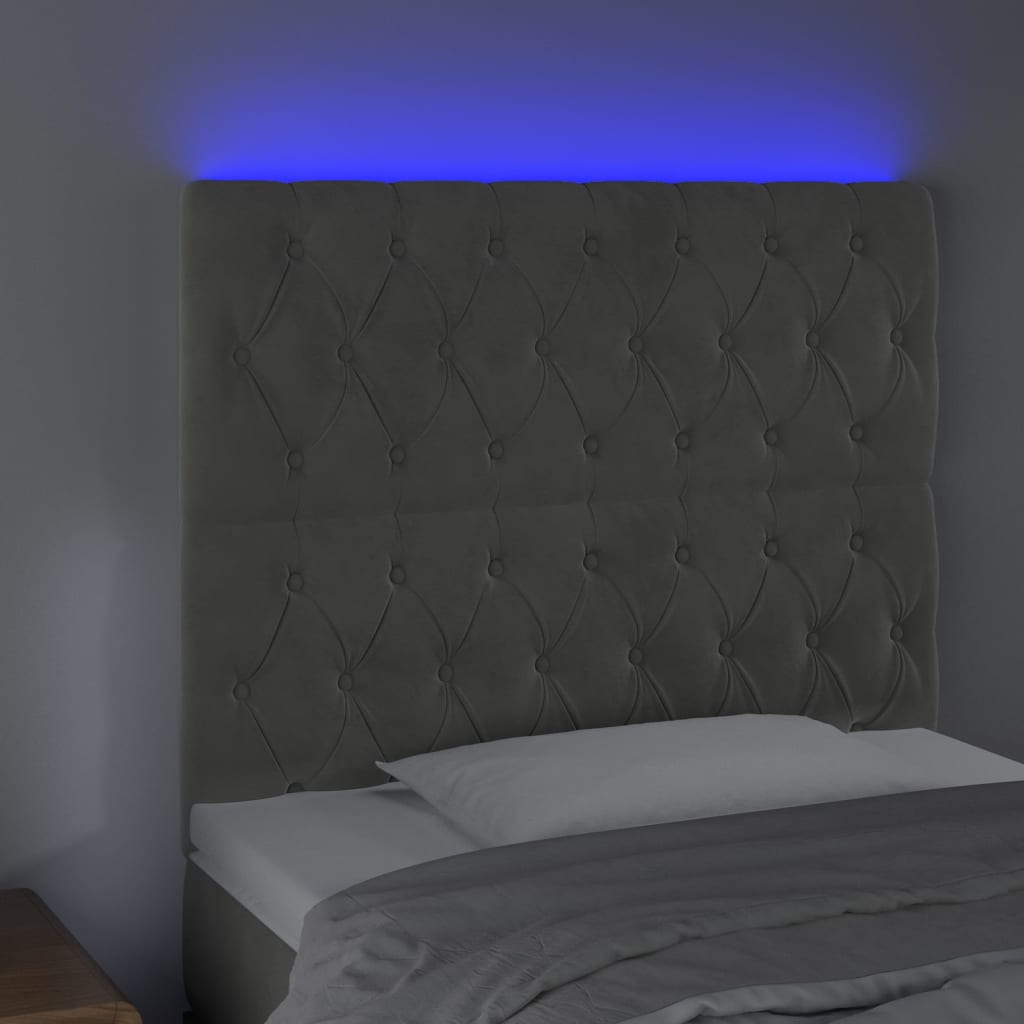 Κεφαλάρι Κρεβατιού LED Ανοιχτό Γκρι 90x7x118/128εκ. Βελούδινο