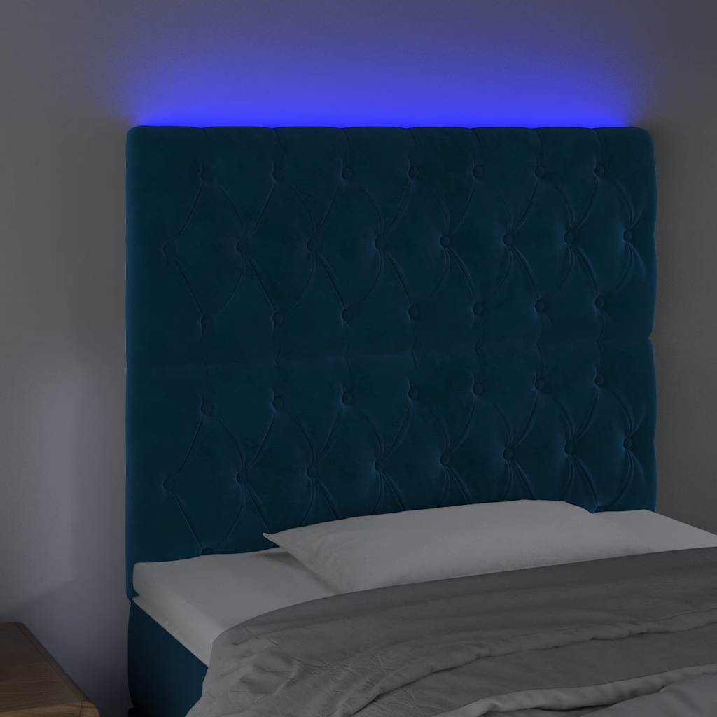 Κεφαλάρι Κρεβατιού LED Σκούρο Μπλε 90x7x118/128 εκ. Βελούδινο