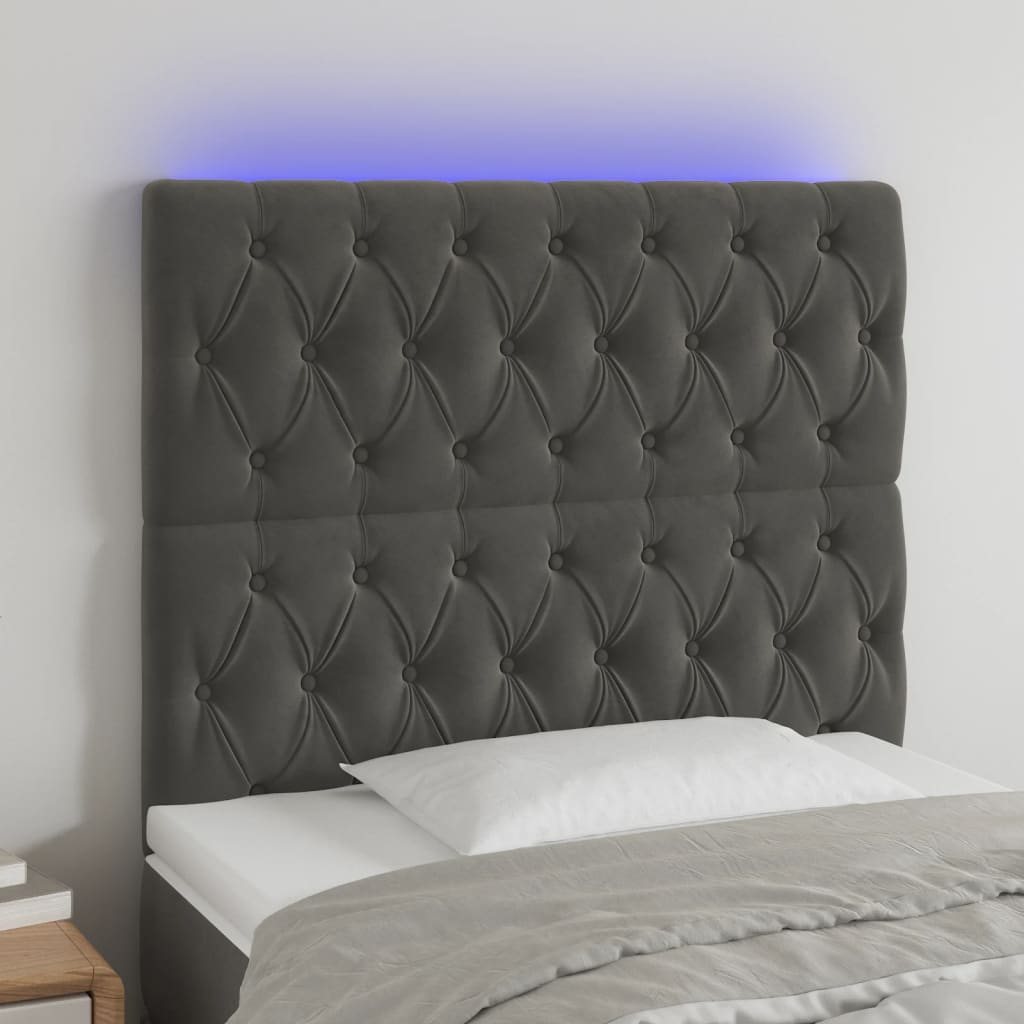 Κεφαλάρι Κρεβατιού LED Σκούρο Γκρι 100x7x118/128 εκ. Βελούδινο - Pakobazaar