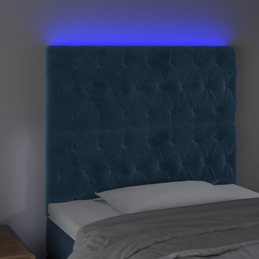 Κεφαλάρι Κρεβατιού LED Σκούρο Μπλε 100x7x118/128 εκ. Βελούδινο
