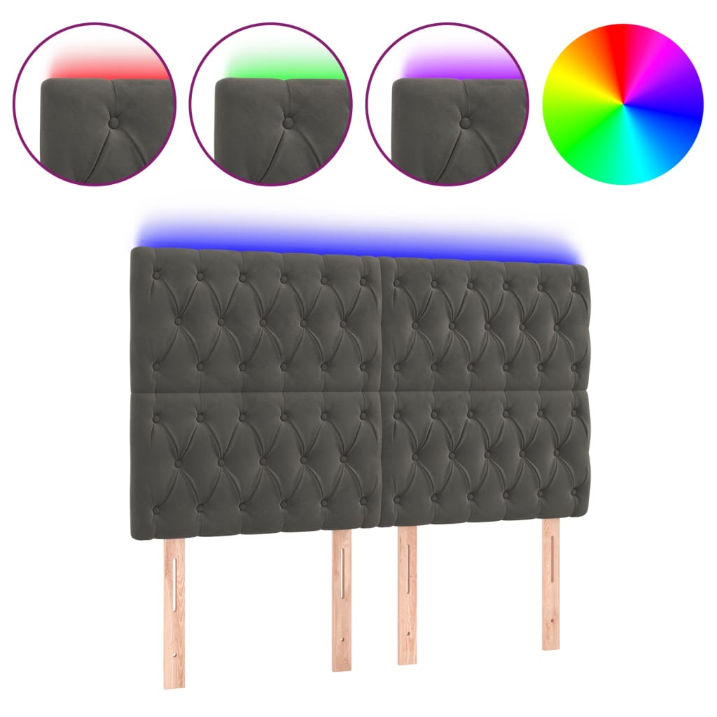 Κεφαλάρι Κρεβατιού LED Σκούρο Γκρι 144x7x118/128 εκ. Βελούδινο