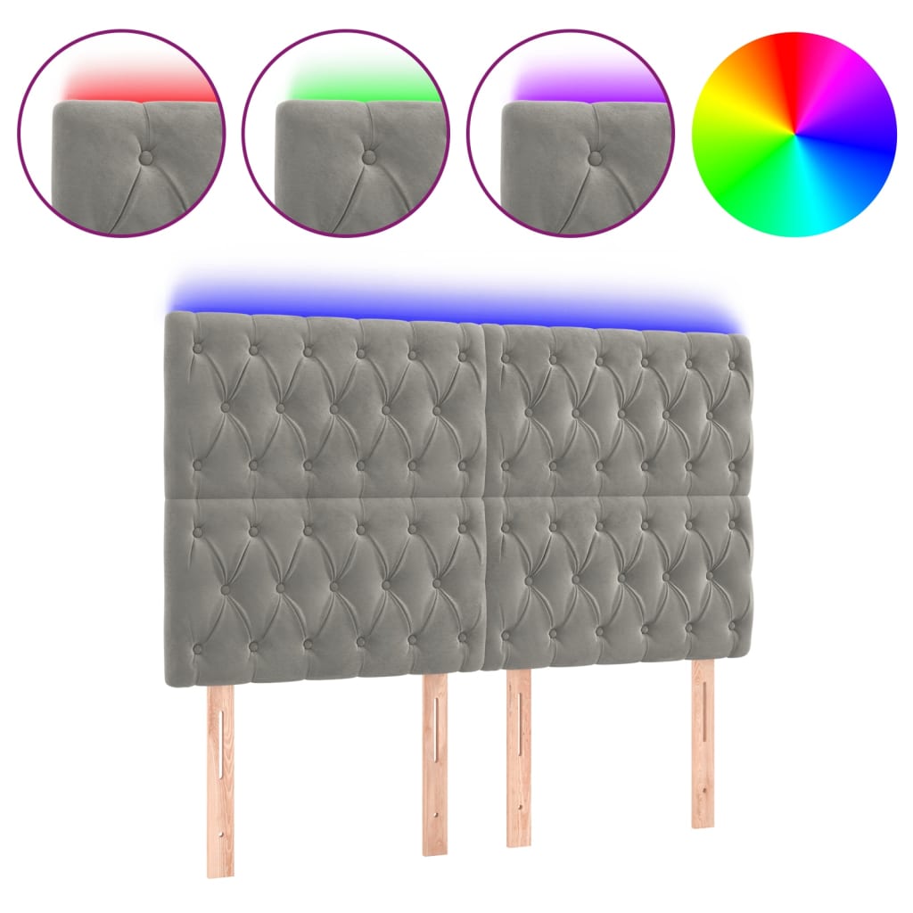Κεφαλάρι Κρεβατιού LED Ανοιχτό Γκρι 160x7x118/128 εκ. Βελούδινο