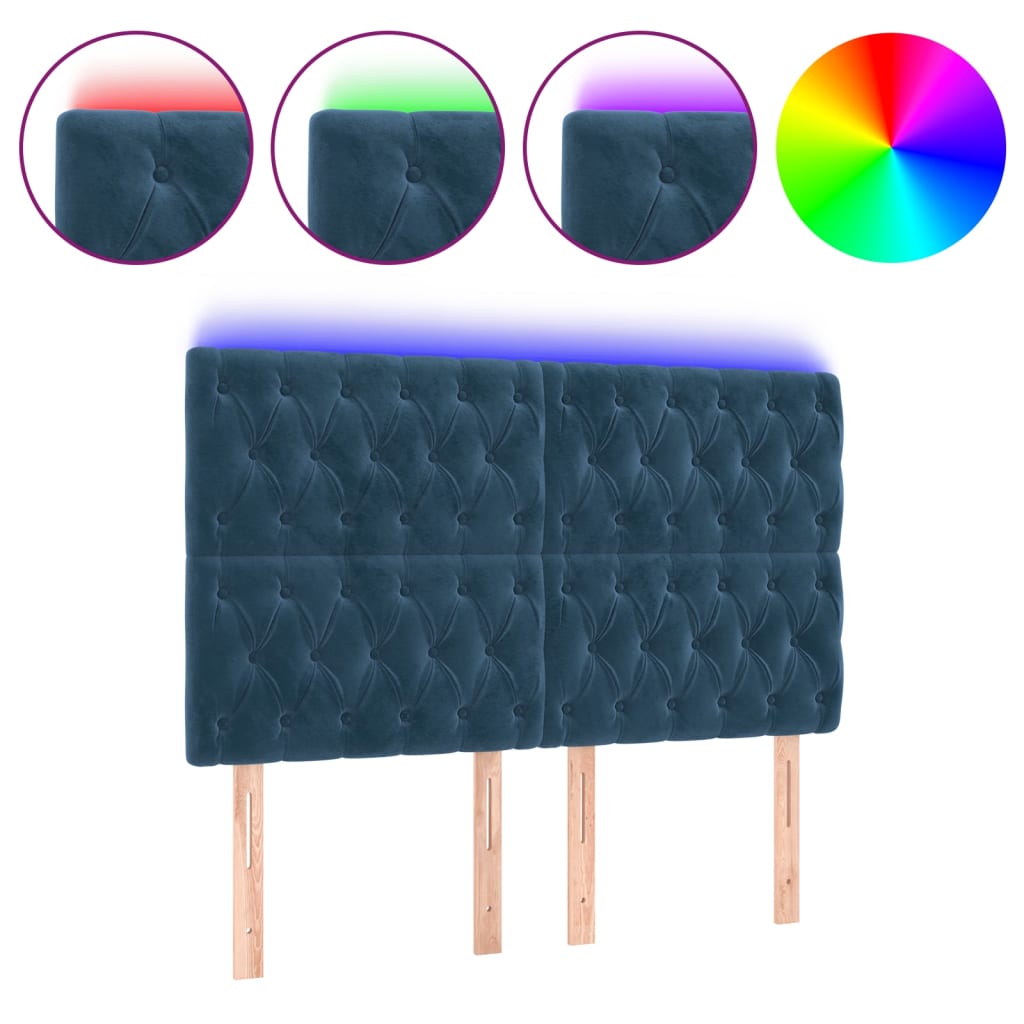 Κεφαλάρι Κρεβατιού LED Σκούρο Μπλε 160x7x118/128 εκ. Βελούδινο