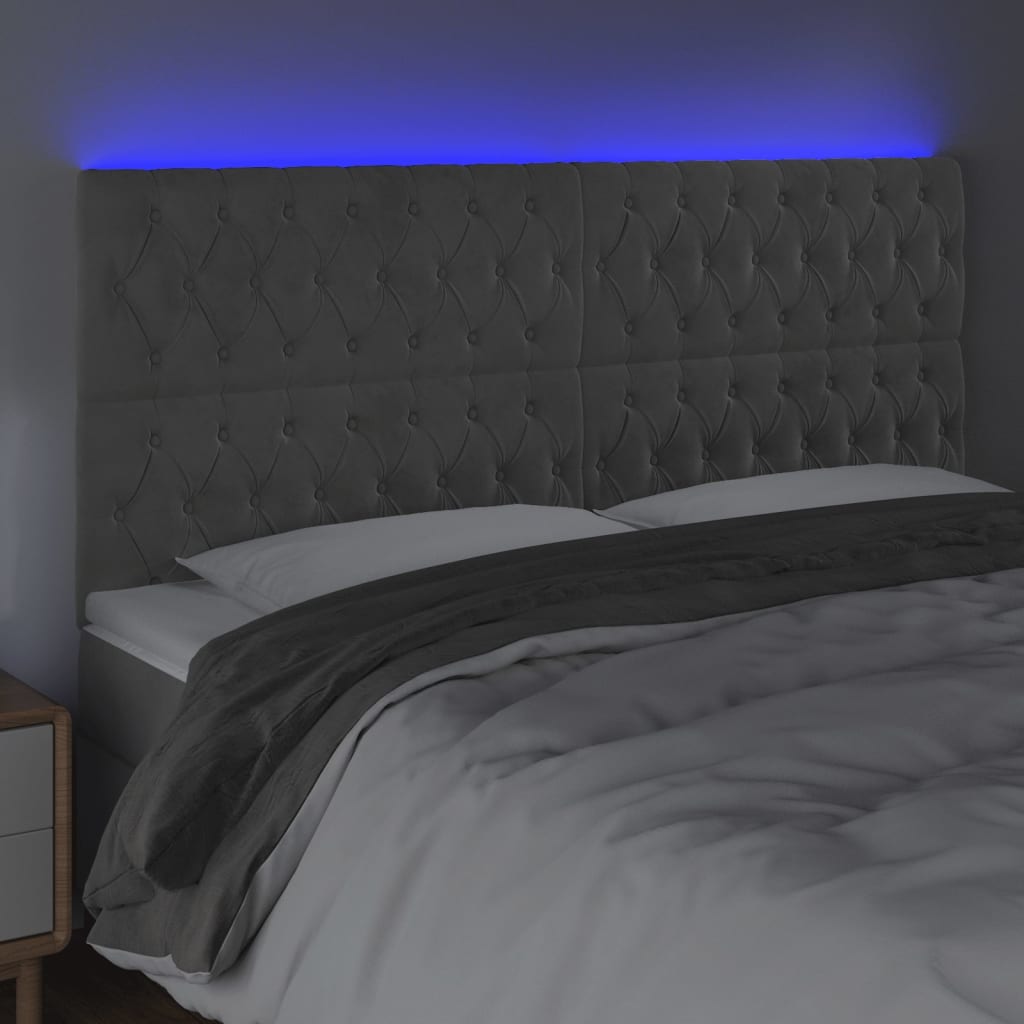 Κεφαλάρι Κρεβατιού LED Ανοιχτό Γκρι 180x7x118/128 εκ. Βελούδινο