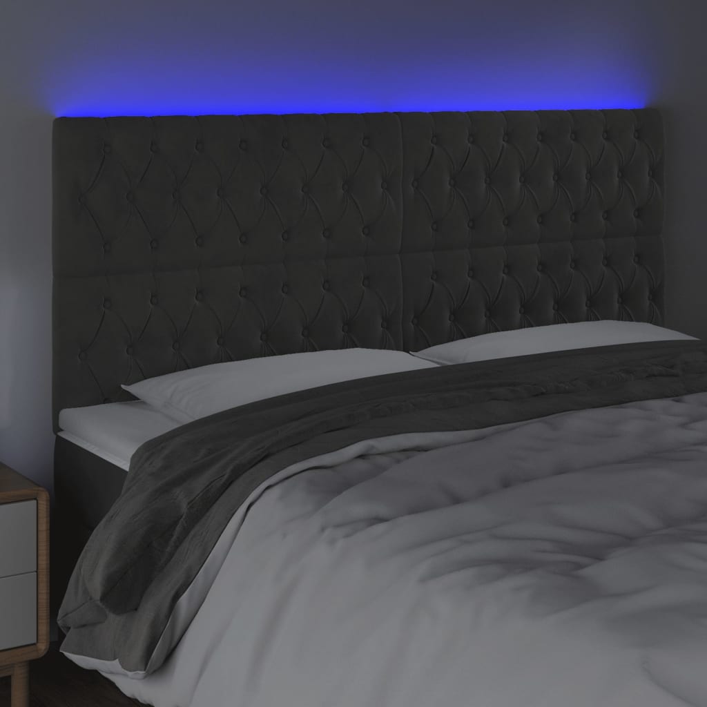 Κεφαλάρι Κρεβατιού LED Σκούρο Γκρι 180x7x118/128 εκ. Βελούδινο