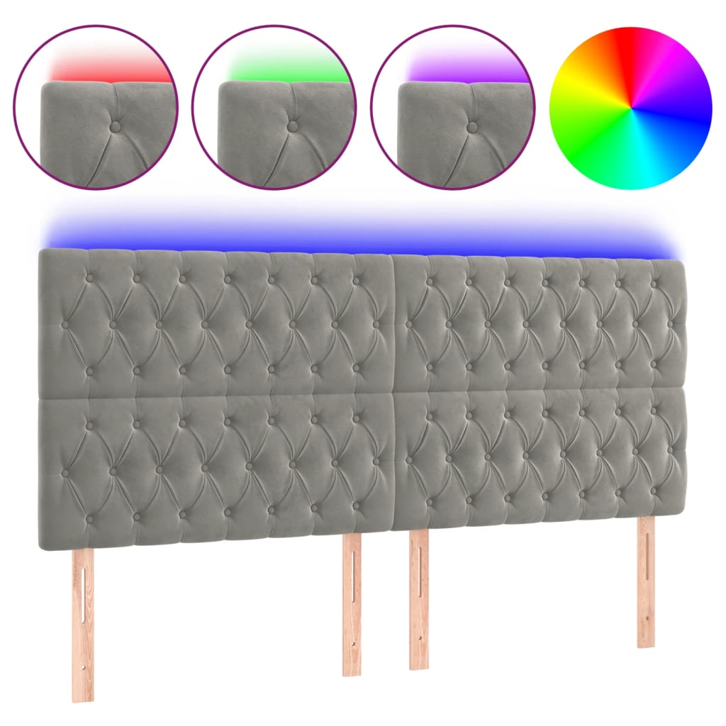 Κεφαλάρι Κρεβατιού LED Ανοιχτό Γκρι 200x7x118/128 εκ. Βελούδινο