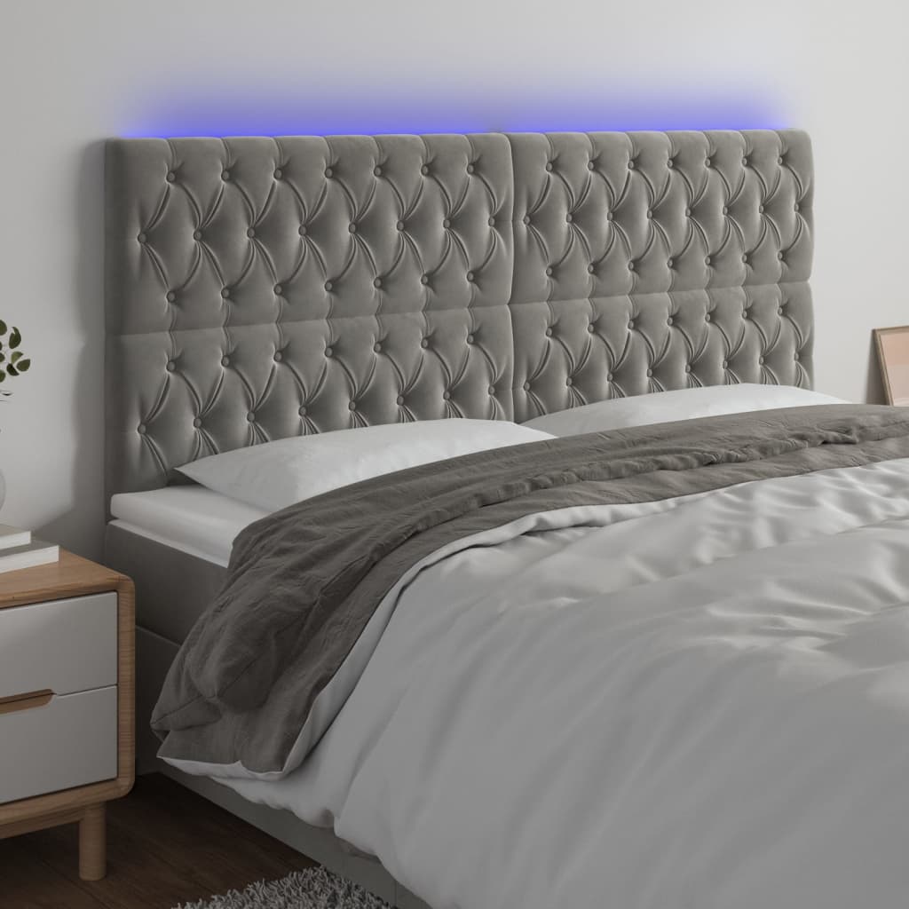 Κεφαλάρι Κρεβατιού LED Ανοιχτό Γκρι 200x7x118/128 εκ. Βελούδινο