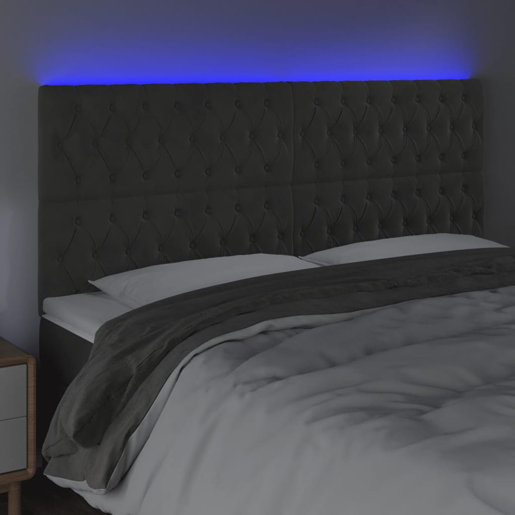 Κεφαλάρι Κρεβατιού LED Σκούρο Γκρι 200x7x118/128 εκ. Βελούδινο - Pakobazaar