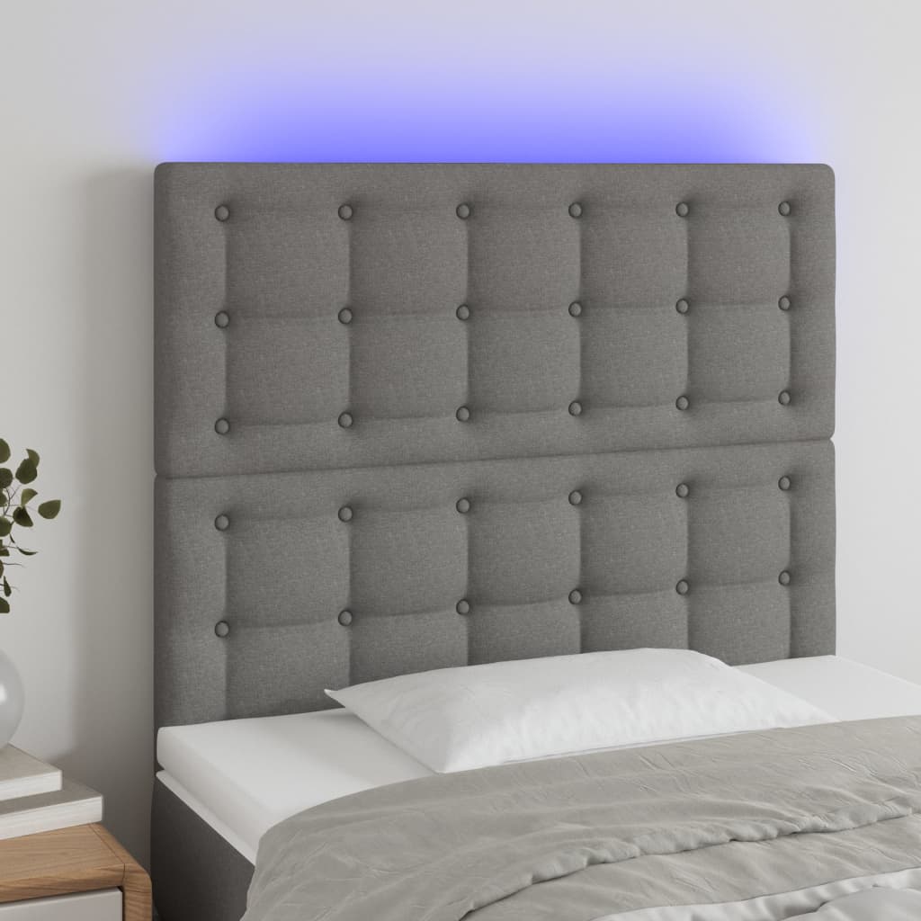 Κεφαλάρι Κρεβατιού LED Σκούρο Γκρι 90x5x118/128εκ. Υφασμάτινο