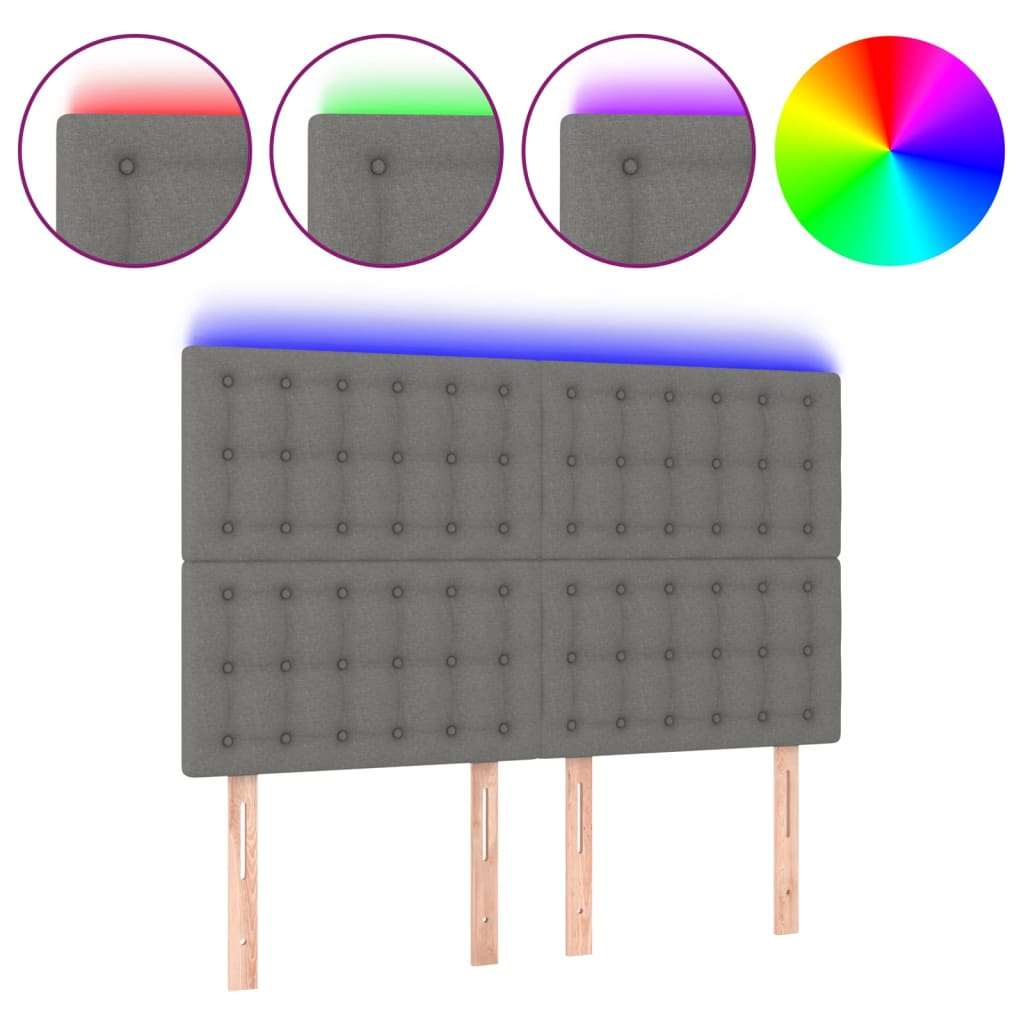 Κεφαλάρι Κρεβατιού LED Σκούρο Γκρι 144x5x118/128εκ. Υφασμάτινο