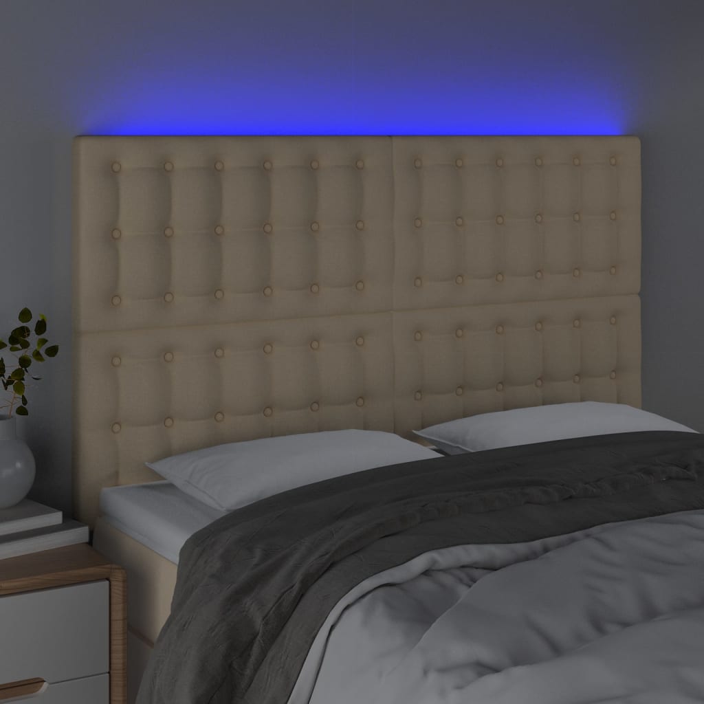 Κεφαλάρι Κρεβατιού LED Κρεμ 144x5x118/128 εκ. Υφασμάτινο - Pakobazaar