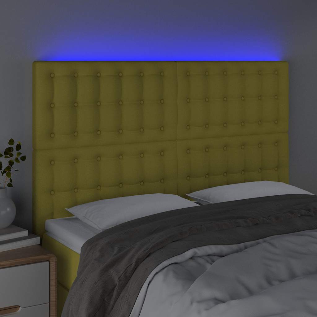 Κεφαλάρι Κρεβατιού LED Πράσινο 144x5x118/128 εκ. Υφασμάτινο