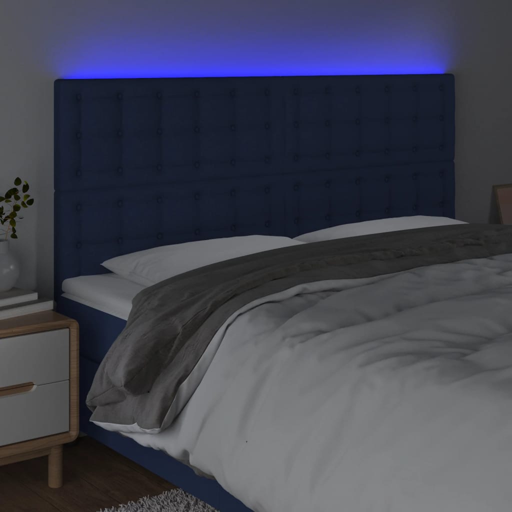 Κεφαλάρι Κρεβατιού LED Μπλε 180x5x118/128 εκ. Υφασμάτινο