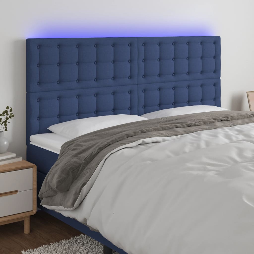 Κεφαλάρι Κρεβατιού LED Μπλε 180x5x118/128 εκ. Υφασμάτινο