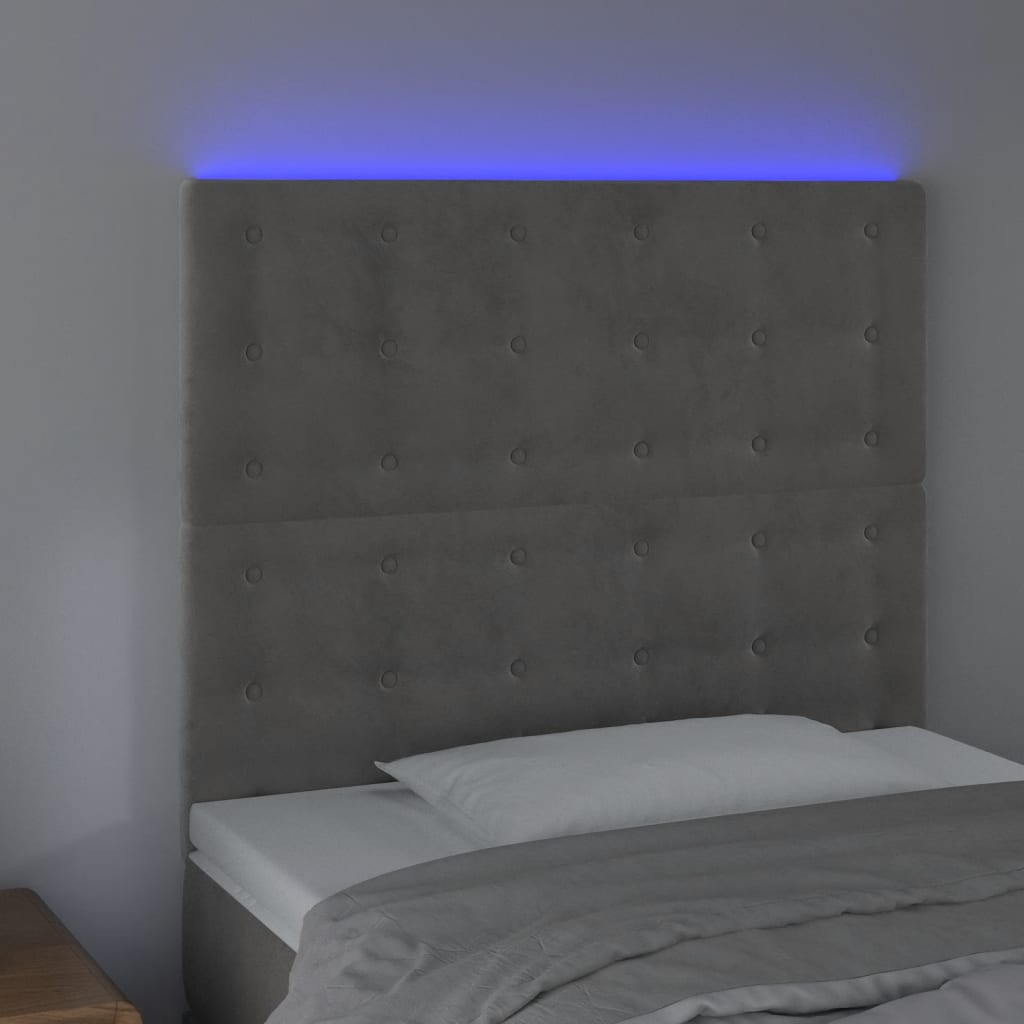 Κεφαλάρι Κρεβατιού LED Ανοιχτό Γκρι 80x5x118/128 εκ. Βελούδινο