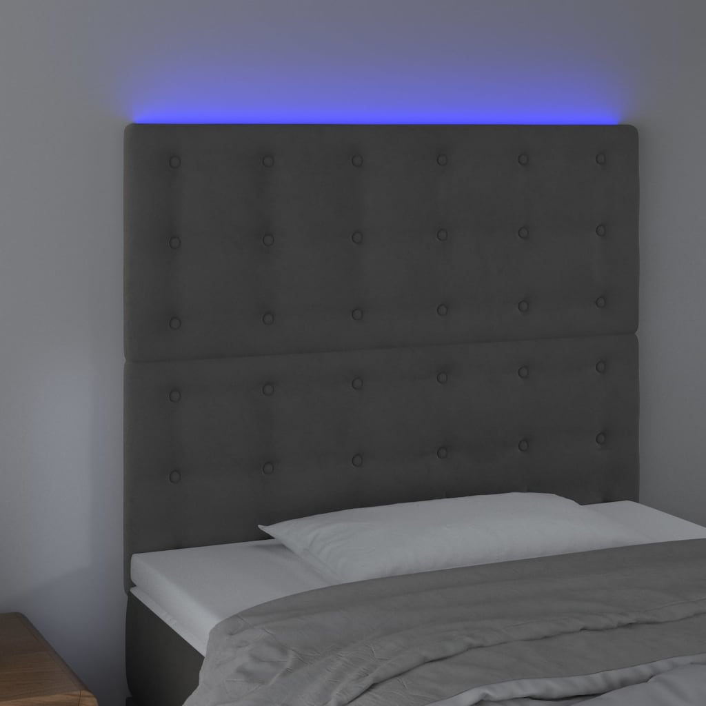Κεφαλάρι Κρεβατιού LED Σκούρο Γκρι 80x5x118/128 εκ. Βελούδινο