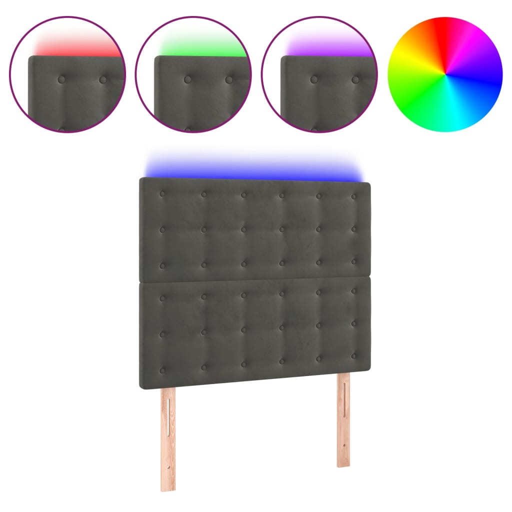 Κεφαλάρι Κρεβατιού LED Σκούρο Γκρι 100x5x118/128 εκ. Βελούδινο - Pakobazaar