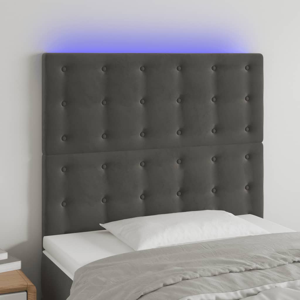 Κεφαλάρι Κρεβατιού LED Σκούρο Γκρι 100x5x118/128 εκ. Βελούδινο - Pakobazaar