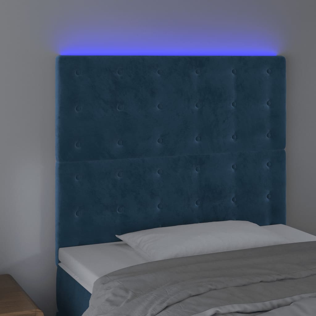 Κεφαλάρι Κρεβατιού LED Σκούρο Μπλε 100x5x118/128 εκ. Βελούδινο