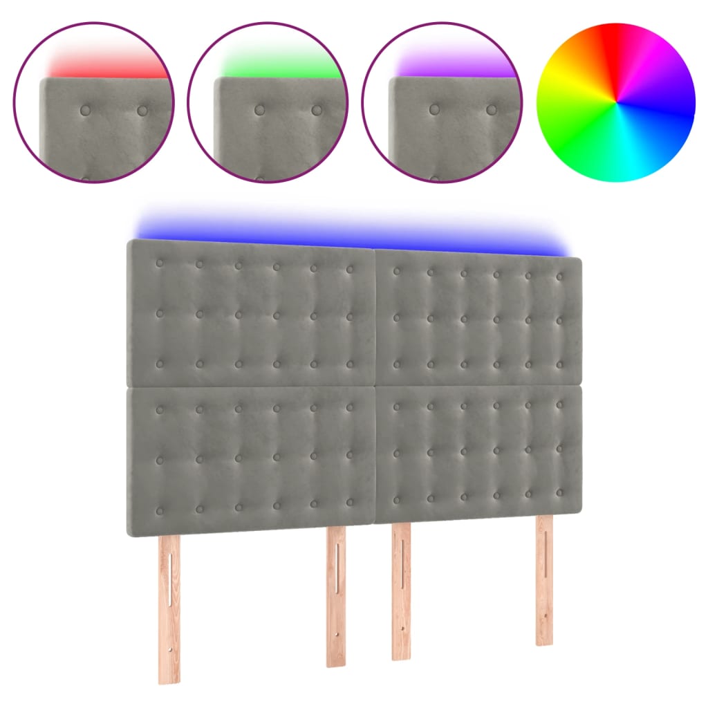 Κεφαλάρι Κρεβατιού LED Ανοιχτό Γκρι 144x5x118/128 εκ. Βελούδινο - Pakobazaar