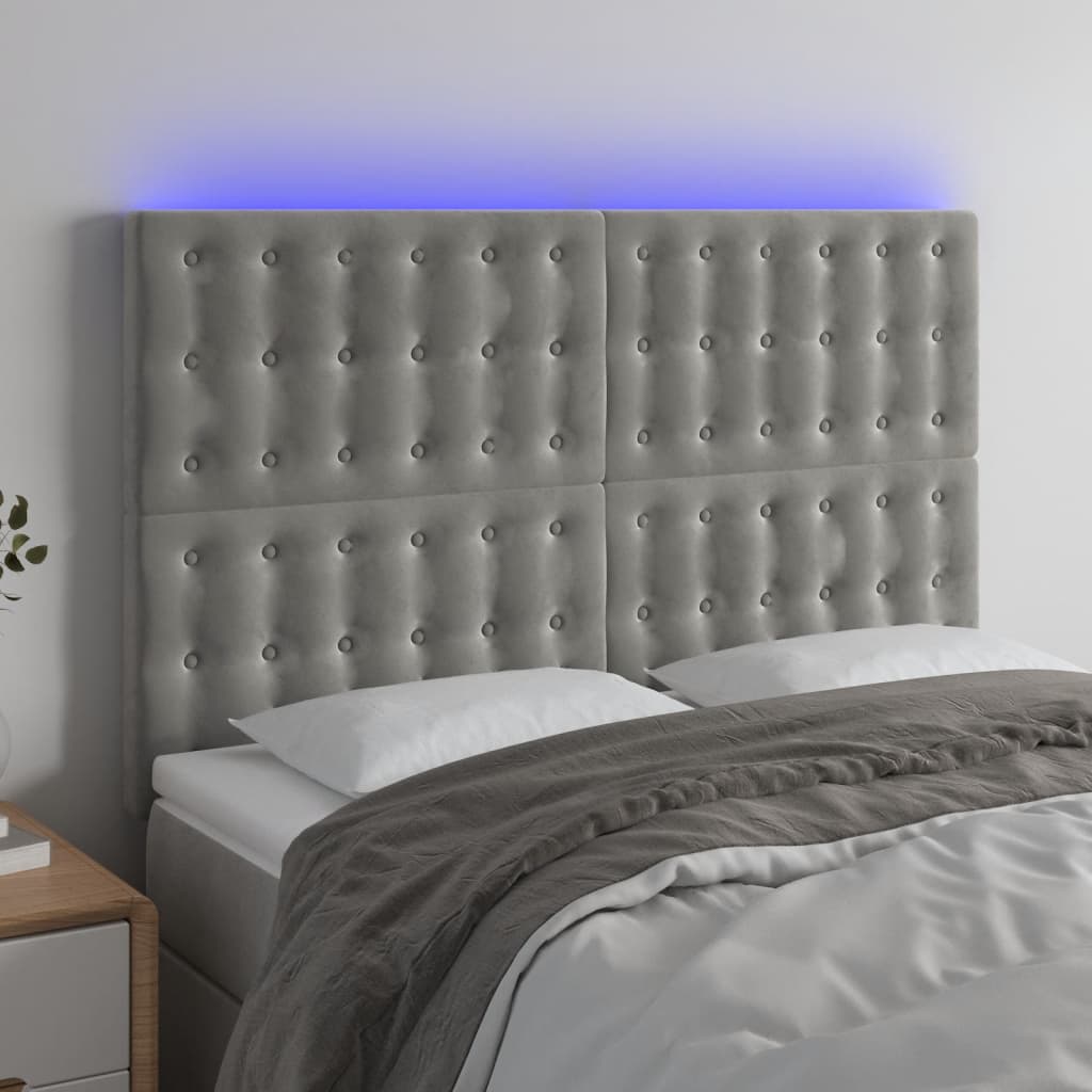 Κεφαλάρι Κρεβατιού LED Ανοιχτό Γκρι 144x5x118/128 εκ. Βελούδινο - Pakobazaar