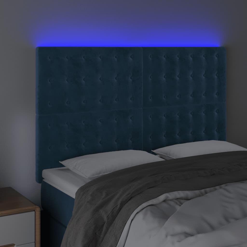 Κεφαλάρι Κρεβατιού LED Σκούρο Μπλε 144x5x118/128 εκ. Βελούδινο - Pakobazaar