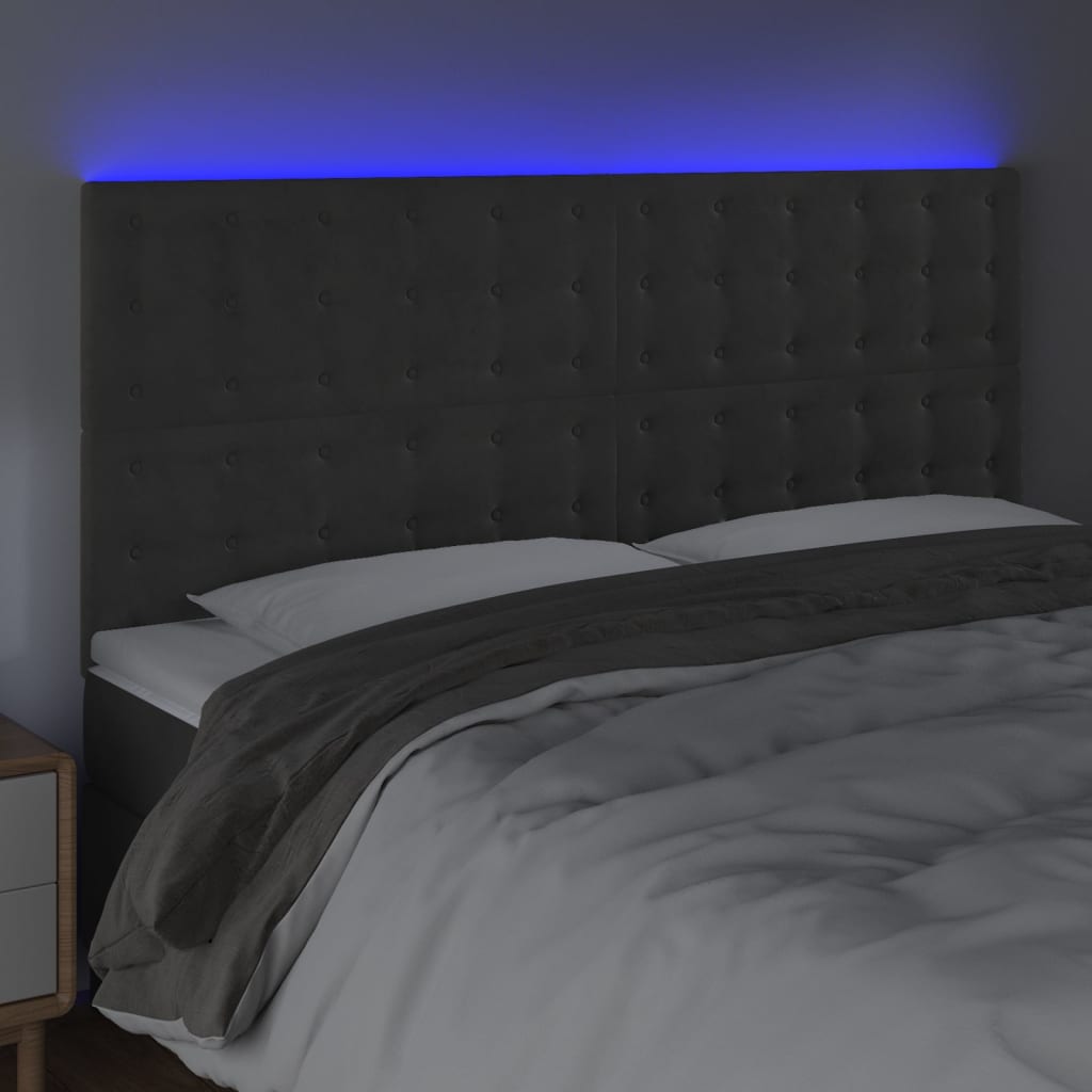 Κεφαλάρι Κρεβατιού LED Σκούρο Γκρι 160x5x118/128 εκ. Βελούδινο