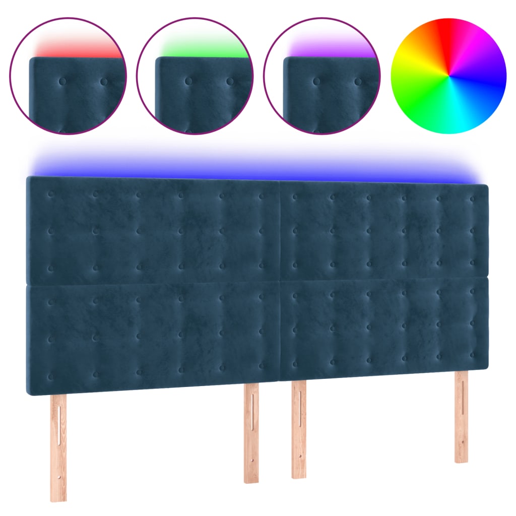 Κεφαλάρι Κρεβατιού LED Σκούρο Μπλε 160x5x118/128 εκ. Βελούδινο