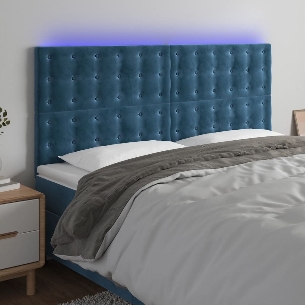 Κεφαλάρι Κρεβατιού LED Σκούρο Μπλε 160x5x118/128 εκ. Βελούδινο