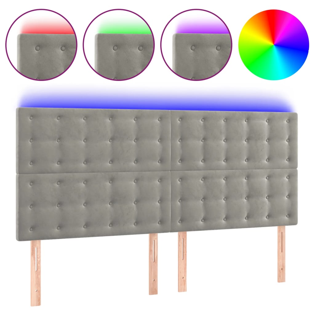 Κεφαλάρι Κρεβατιού LED Ανοιχτό Γκρι 180x5x118/128 εκ. Βελούδινο