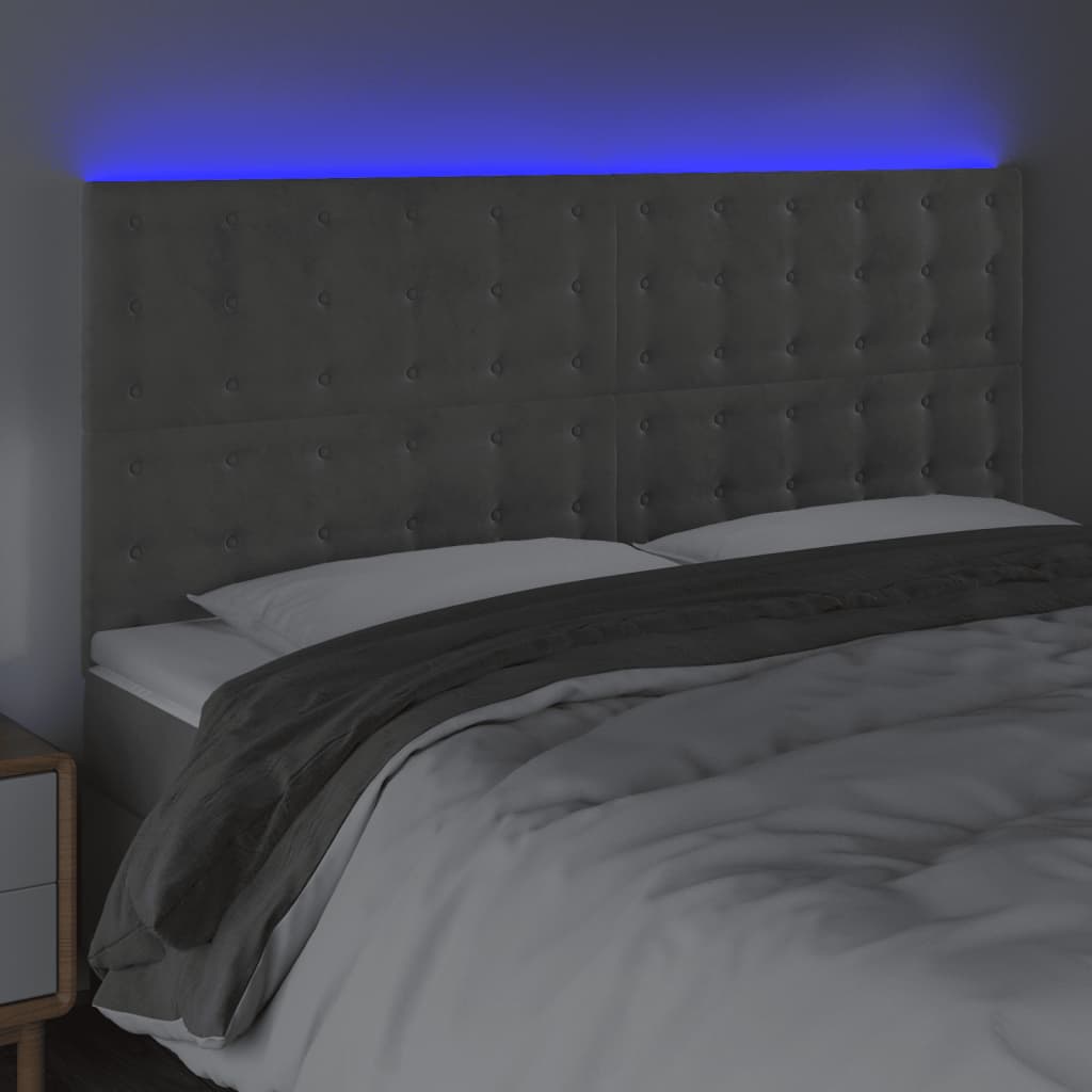Κεφαλάρι Κρεβατιού LED Ανοιχτό Γκρι 180x5x118/128 εκ. Βελούδινο