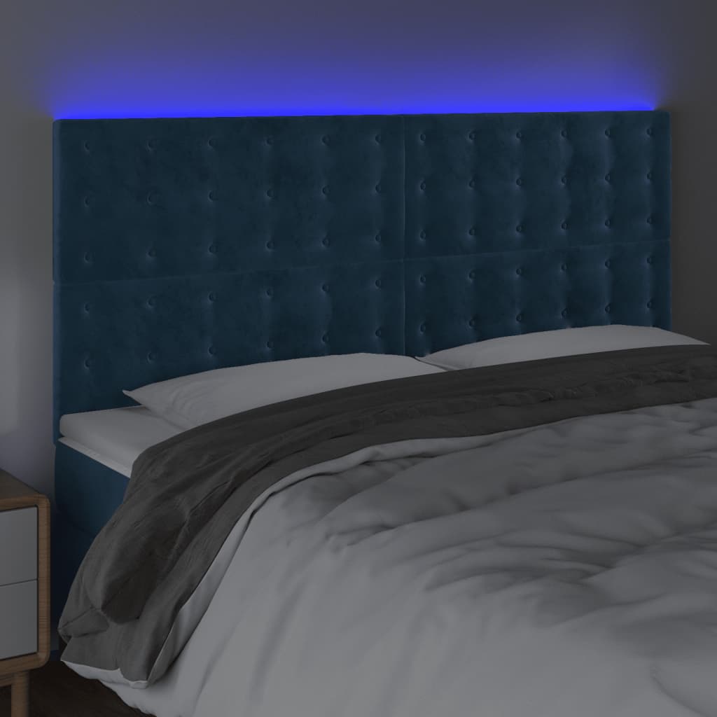 Κεφαλάρι Κρεβατιού LED Σκούρο Μπλε 180x5x118/128 εκ. Βελούδινο