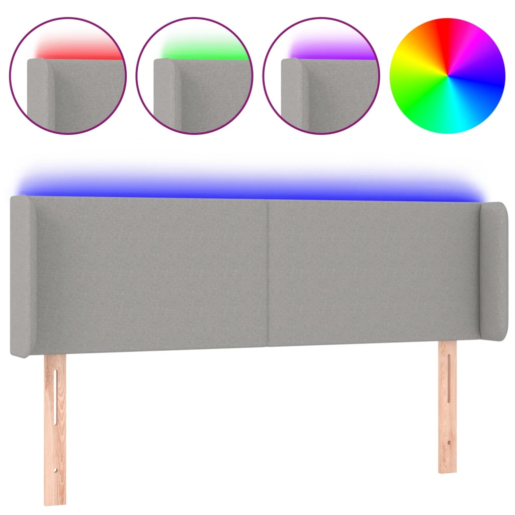 Κεφαλάρι Κρεβατιού LED Ανοιχτό Γκρι 147x16x78/88 εκ. Υφασμάτινο