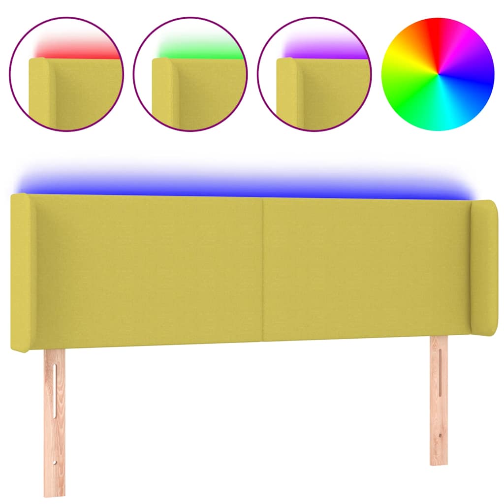 Κεφαλάρι Κρεβατιού LED Πράσινο 147x16x78/88 εκ. Υφασμάτινο