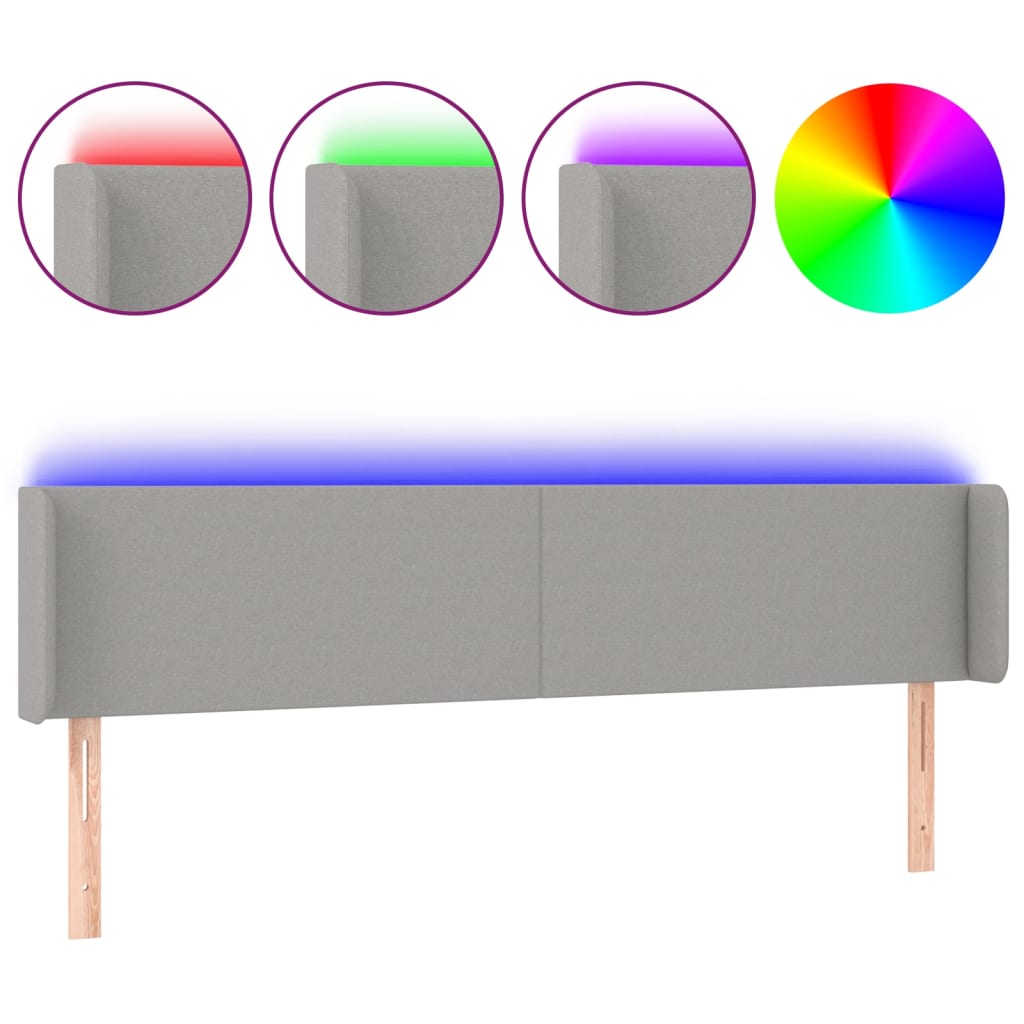 Κεφαλάρι Κρεβατιού LED Ανοιχτό Γκρι 163x16x78/88 εκ. Υφασμάτινο