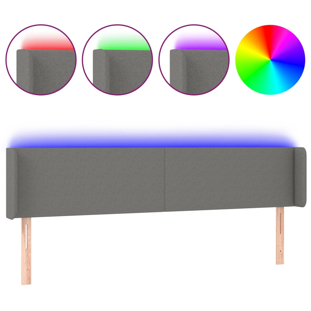 Κεφαλάρι Κρεβατιού LED Σκούρο Γκρι 183x16x78/88 εκ. Υφασμάτινο - Pakobazaar