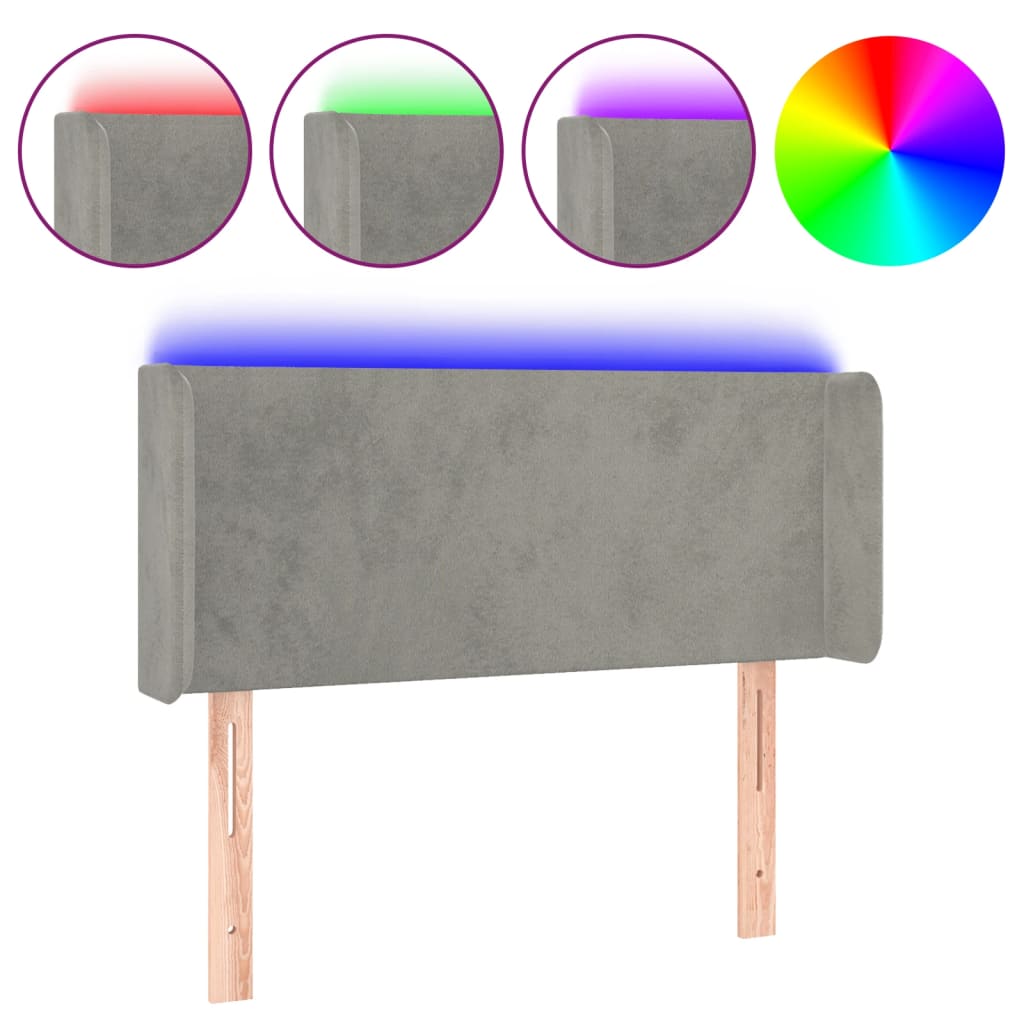Κεφαλάρι Κρεβατιού LED Ανοιχτό Γκρι 103x16x78/88 εκ. Βελούδινο