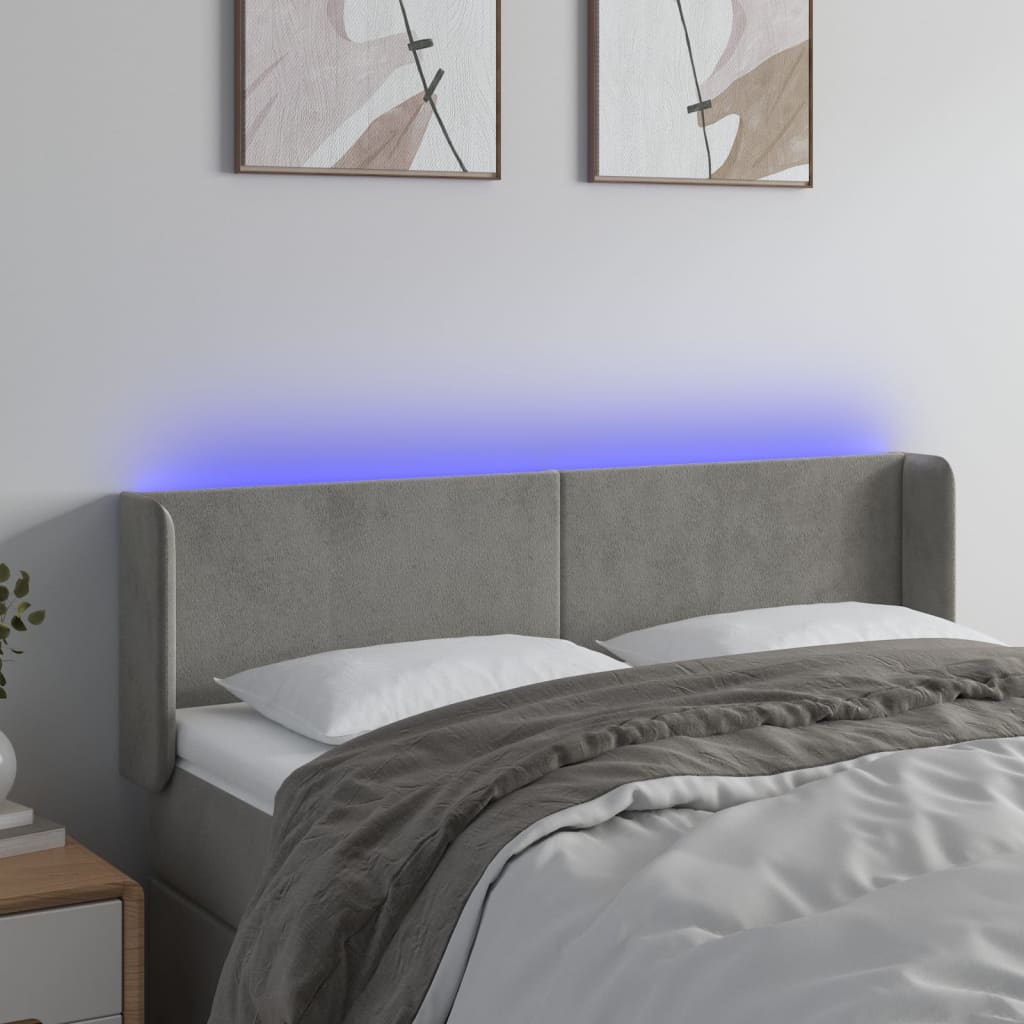 Κεφαλάρι Κρεβατιού LED Ανοιχτό Γκρι 147x16x78/88 εκ. Βελούδινο
