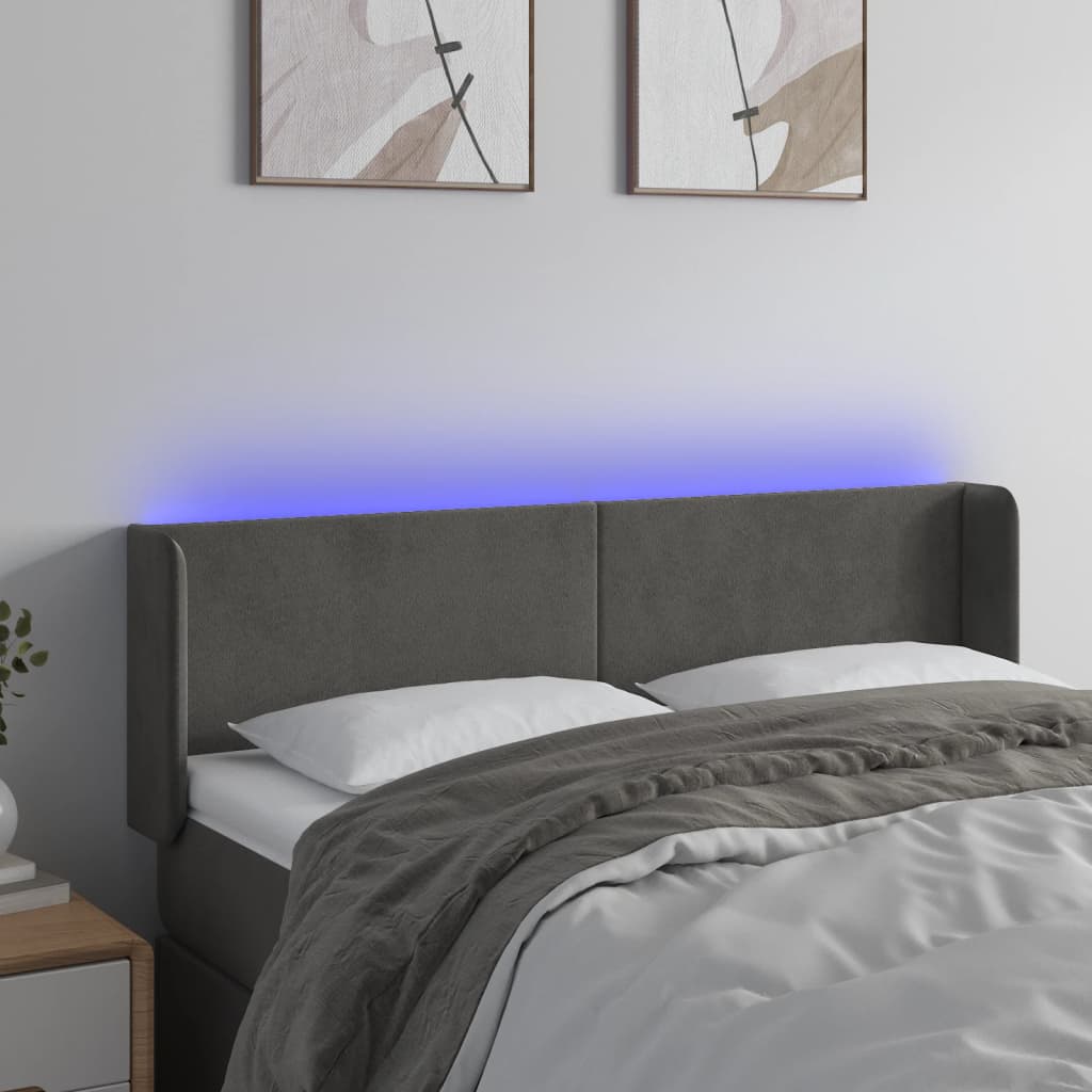 Κεφαλάρι Κρεβατιού LED Σκούρο Γκρι 147x16x78/88 εκ. Βελούδινο - Pakobazaar