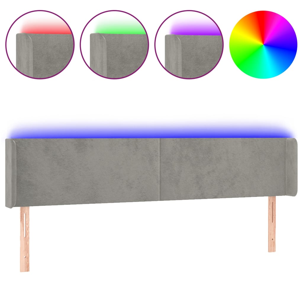 Κεφαλάρι Κρεβατιού LED Ανοιχτό Γκρι 163x16x78/88 εκ. Βελούδινο - Pakobazaar