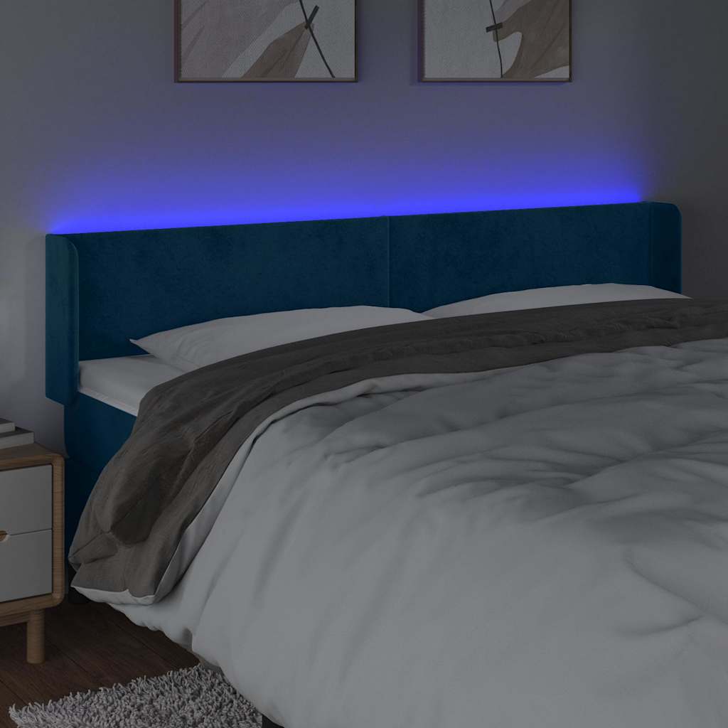 Κεφαλάρι Κρεβατιού LED Σκούρο Μπλε 163x16x78/88 εκ. Βελούδινο - Pakobazaar